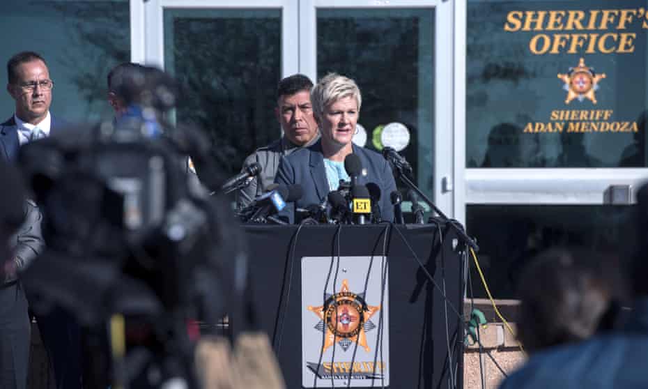 Santa Fe district attorney Mary Carmack-Altwies hold a news conference on 27 October 2021.