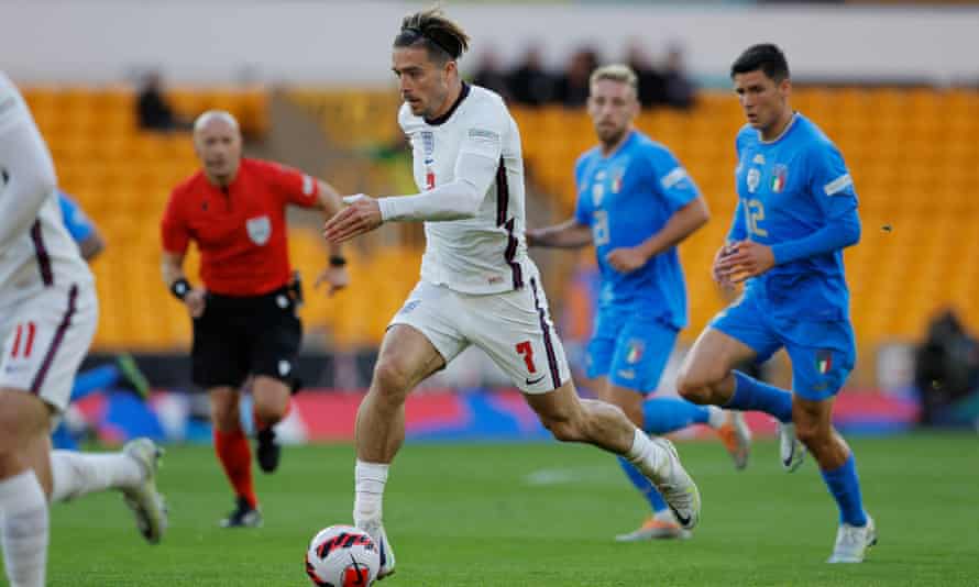 Jack Grealish runs at Italy during England’s Uefa Nations League match at Molineux