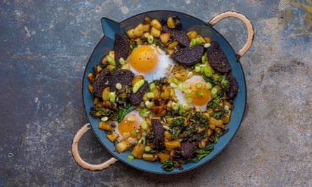 Black pudding and pink fir hash with duck eggs by Jess Murphy.