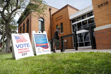 ‘vote’ signs outside a voting precinct.