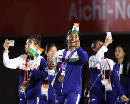 Indian athletes at the closing ceremony of the Asian games, in Japan.