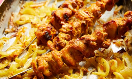 Tamal Ray’s saffron recipes: chicken kebabs and stuffed baby aubergines