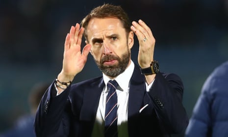 Gareth Southgate applauds England’s fans after the 10-0 win in San Marino that sealed a place at the 2022 World Cup.