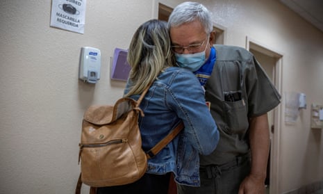 A doctor hugs a patient at an abortion clinic in Santa Teresa, New Mexico, on 13 January 2023. The abortion clinic is less than a mile from Texas, where abortion is illegal.