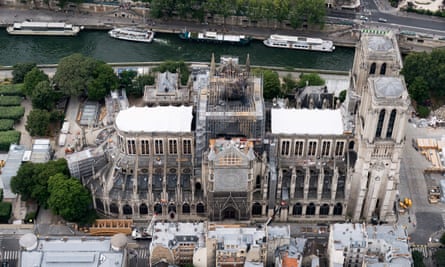 An aerial view of Notre Dame cathedral in Paris