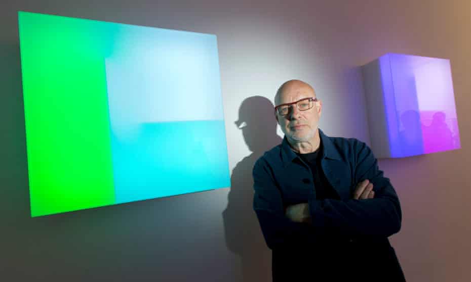 Brian Eno at his Light Music exhibition in London, 2018