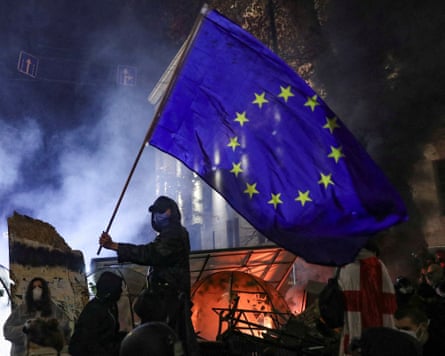 A protest in Tbilisi in November 2024 against the Georgian government’s decision to suspend EU accession talks.
