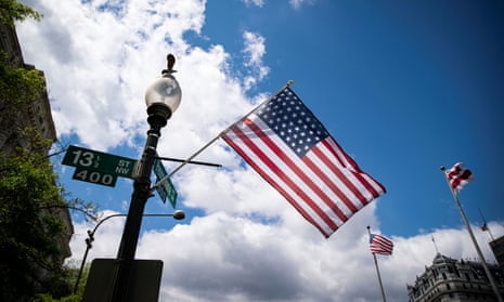 American flags with 51 stars, promoting the movement for the District of Columbia to become a state, are displayed along Pennsylvania Avenue in Washington.
