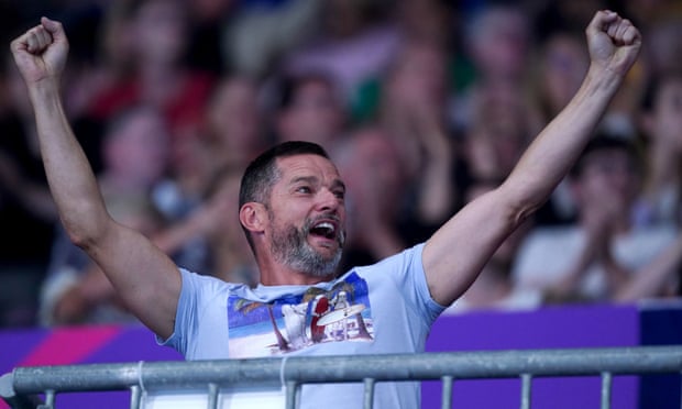 First Dates presenter Fred Sirieix celebrates as his daughter, England’s Andrea Spendolini-Sirieix, wins gold in the women’s 10m platform diving final.