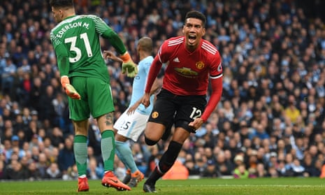 Chris Smalling celebrates after putting United in front.