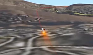 A video screen showing a Russian cruise missile aimed at a target in Syria