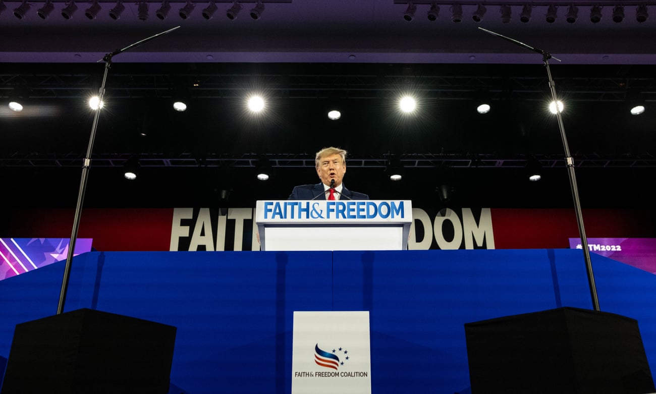 Donald Trump speaks at the Faith and Freedom Coalition’s ‘Road to Majority’ conference in Nashville, Tennessee, on 17 June. 