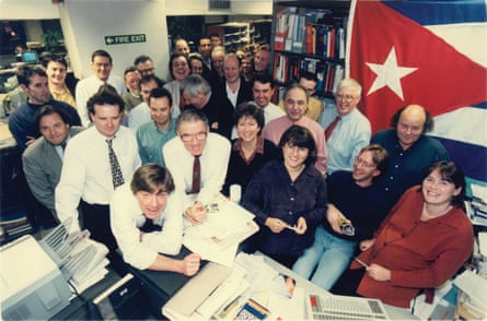 Boseley (centre) in the Guardian’s Farringdon Road office, in the mid-1990s