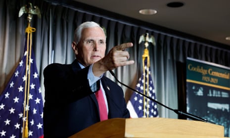 Pence gives remarks at a conference in Washington DC in February 2023.