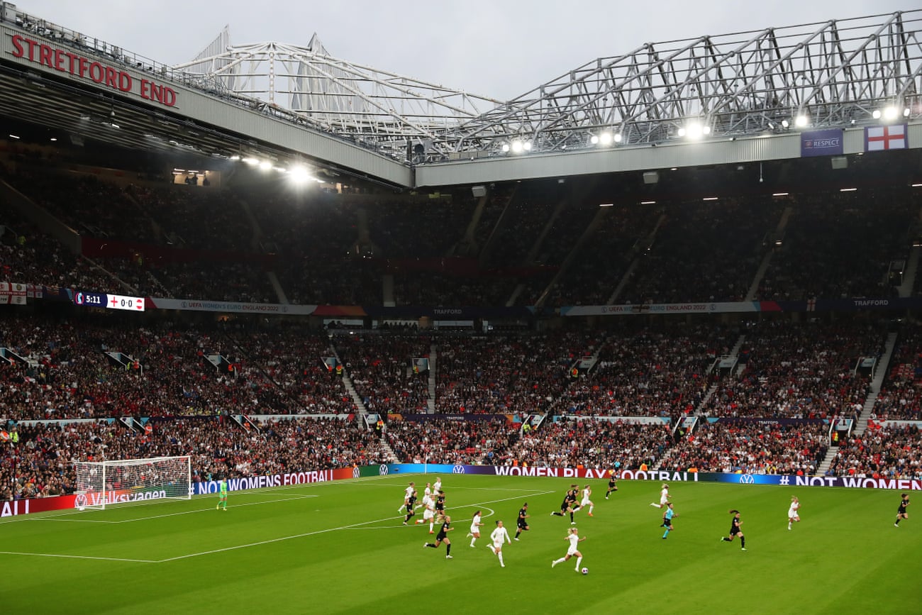 A packed Old Trafford watches England defeat Austria in the first game of Euro 2022.