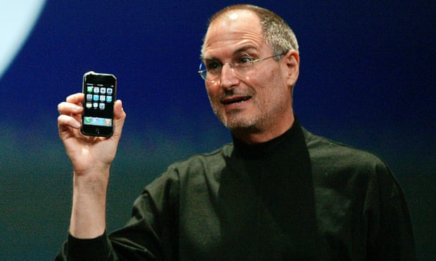 Former Apple CEO Steve Jobs launching the iPhone in January 2007. 