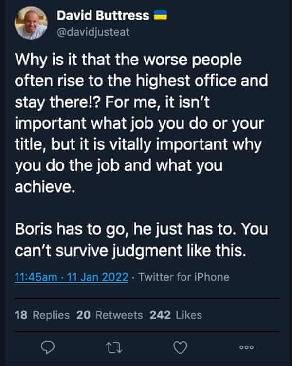 New government ‘cost of living tsar’ called for Boris Johnson to resign | Cost of living crisis 1 One of the tweets from David Buttress.