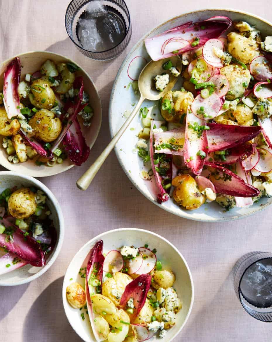 Alice Hart's smashed new potato salad with blue cheese and chicory.