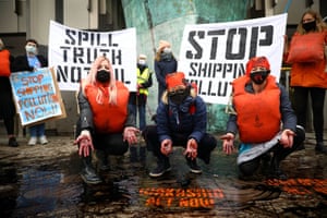 Ocean Rebellion protesters demonstrate outside the Albert Embankment in London, UK