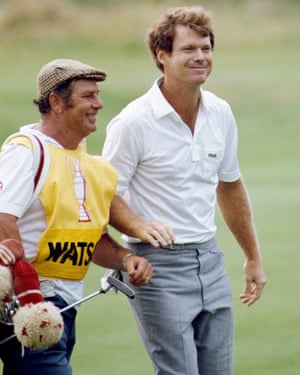 Tom Watson and his caddie Alfie Fyles savour the moment as they walk to the final green.