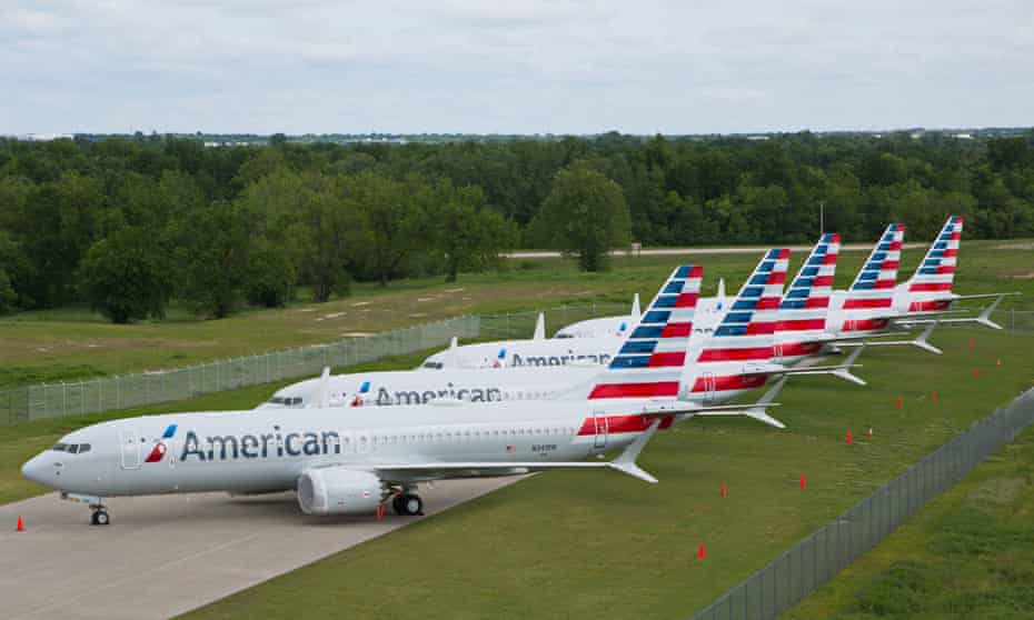 American Airlines Max jets parked in Tulsa, Oklahoma