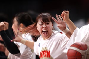 Japan’s Amane Yanagimoto celebrates during the women’s wheelchair basketball group game against Great Britain, which the hosts won 54-48.