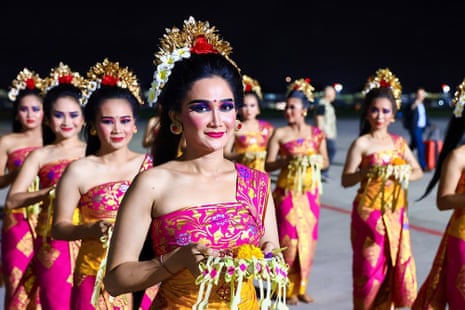 Dancers gather at Ngurah Rai International Airport in Indonesia to welcome G20 leaders. 
