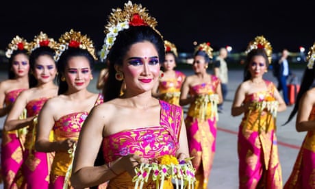 Dancers gather at Ngurah Rai International Airport in Indonesia to welcome G20 leaders.