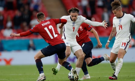 Jack Grealish on the ball for England against the Czech Republic during Euro 2020