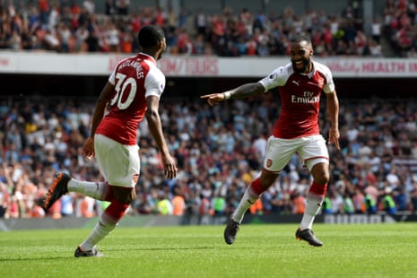 Lacazette celebrates scoring the fourth for The Gunners.