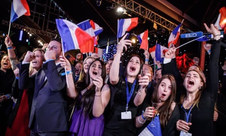 French far-right Rassemblement National (RN) makes gains during European Union electionsepa07604901 Supporters of the Rassemblement National (RN) celebrate after the projections for the results of the European Parliament elections at the RN headquarters in Paris, France, 26 May 2019 (issued 27 May 2019). The European Parliament election is held by member countries of the European Union (EU) from 23 to 26 May 2019. EPA/CHRISTOPHE PETIT TESSON