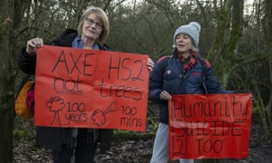 Anti-HS2 protesters in Colne Valley last month, calling for an end to the tree-felling.