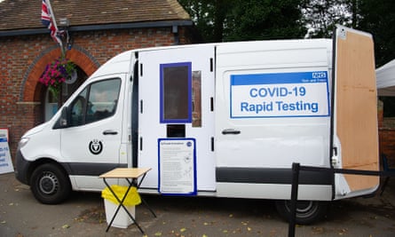 Covid testing station in back of van