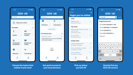 Screens showing app including suggested searches and finding local services