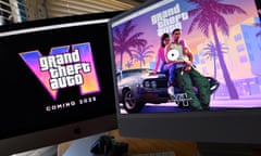 Rockstar Games' Grand Theft Auto 6 trailer played on computer screens. 