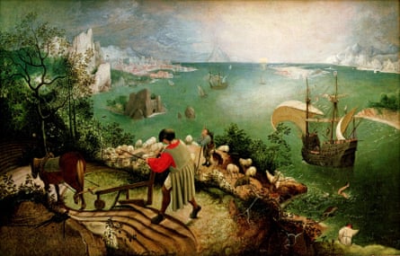 Depicts ordinary people playing out the allegory … Bruegel’s Landscape With the Fall of Icarus (1560s).