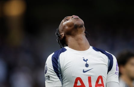 Mathys Tel of Spurs looks dejected against Leeds on 11 May 2026.