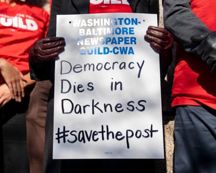 Supporters of The Washington Post attend a rally held by guild members outside its office building on 5 February 2026.