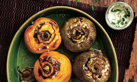 Photograph of Yotam Ottolenghi’s peppers stuffed with lamb and rice.