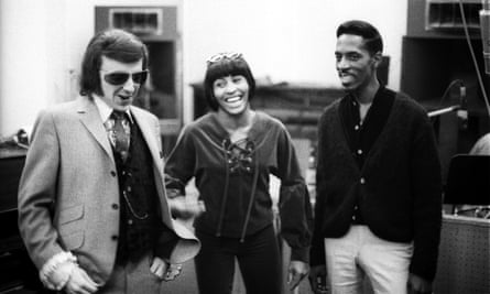 Phil Spector, left, with Ike and Tina Turner while recording in Los Angeles at Gold Star Studios in 1966.