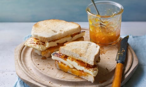 Halloumi and apricot jam sandwich by Georgina Hayden. Prop styling Kate Whitaker. Food styling India Whiley-Morton.