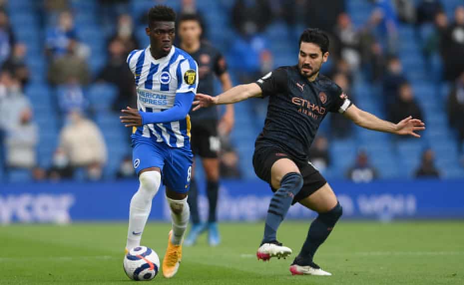 Yves Bissouma (left) in action during Brighton’s win over Manchester City in May.