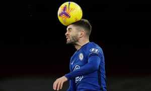 Chelsea’s Christian Pulisic wins a header.
