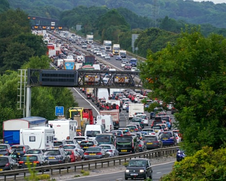 Vehicles queue on the M5 near Portbury, Bristol, in the summer of 2022