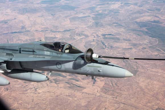 A RAAF F/A-18A Hornet aircraft. 