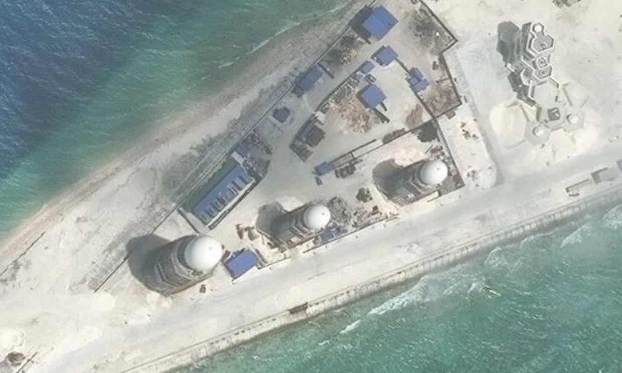 Construction on Fiery Cross Reef, in the Spratly Islands, shown in 9 March satellite image released by the Asia Maritime Transparency Initiative