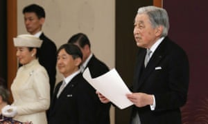 Japan’s Emperor Akihito, flanked by Crown Prince Naruhito and Crown Princess Masako, delivers a speech during his abdication ceremony at the Imperial Palace in Tokyo.
