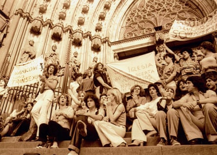 Protesters at the door of Barcelona Cathedral in June 1978. One placard reads: ‘The Church does not accept us, but God loves us. There is a reason why he created us!’