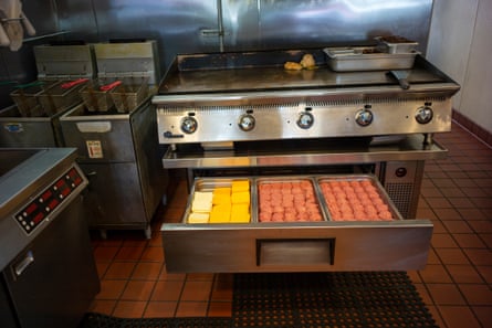 Preparations for burger-making at Malibu’s Burgers.
