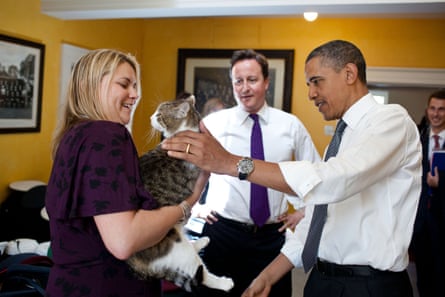 Larry being introduced to Barack Obama in 2011 as David Cameron looks on.